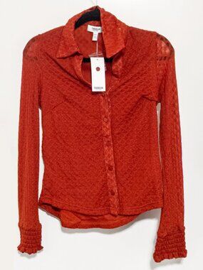 TOBOGGAN White Label Jojo Blouse XS Red Ochre Textured Lace Stretch Boho NWT